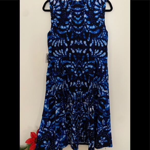 Anne Klein blue/white leaves pattern midi dress, brand new, 14 - Picture 6 of 9